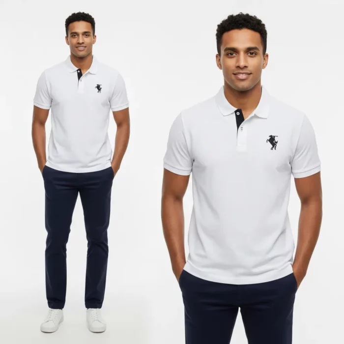 Firefly_Gemini Flash_Ultra-realistic studio fashion photoshoot of a Sri Lankan male model, athletic build, 582626 Gents Premium Polo Tshirt - Image 1