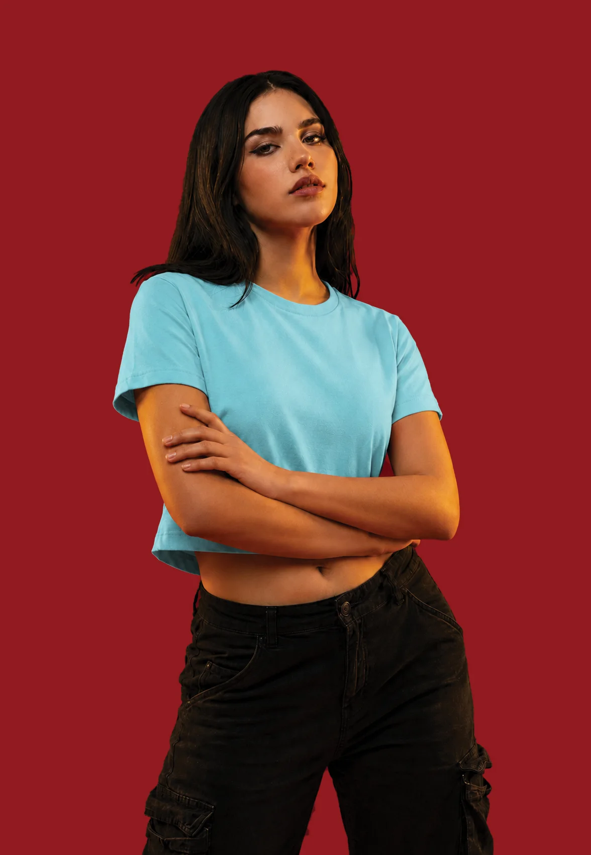 004 Sky Blue Premium Cotton Crop Top - Image 1